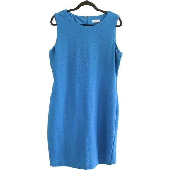 Calvin Klein Sleeveless Round Neck Textured Knit Azure Blue Sheath Dress Size 14 - Picture 5 of 9
